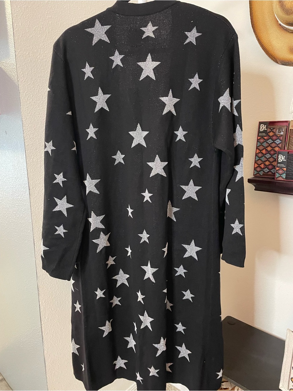 Chaser Black & Silver Star  Long Open Cardigan - Picture 5 of 6